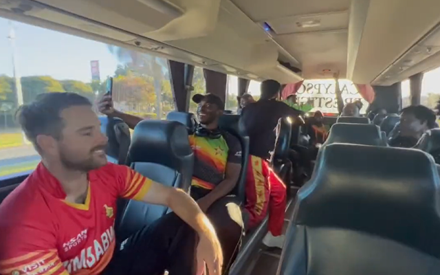 Watch- Zimbabwe team celebrate their astonishing win over Australia on the team bus