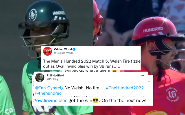 ‘Welsh Fire fizzles out’ twitter thrilled as Oval Invincibles beat Welsh Fire by 39 runs in 5th Match of the Hundred